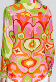Print Button Front Blouse