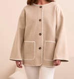 Button Front Coat with Detachable Scarf