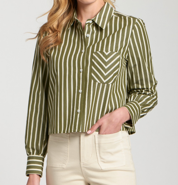 Crop Striped Button Front Top