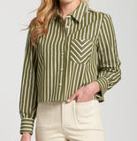 Crop Striped Button Front Top