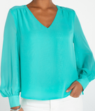 Long Sleeve Blouse with Sleeve Tie Detail