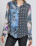 Button Front Mixed Print Blouse