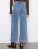 Cropped Insert Pocket Wide Leg Stretch Denim Pants