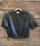 Short Sleeve Faux Leather Bomber Jacket