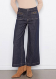 Cropped Insert Pocket With Horsebit Wide Leg Stretch Denim Pants