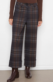 Plaid Cropped Wide Leg Ponte Pants with Cuffed Hem