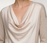 Long Sleeve Drape Neck Woven Sweater Hybrid