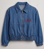 Denim Flag Embroidery Bomber