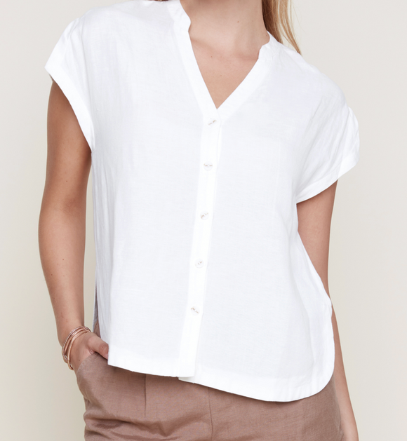 Button Front V-Neck Top