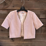 V-Neck Faux Leather Collarless Jacket