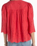 3/4 Sleeve V-Neck Eyelet Woven Top