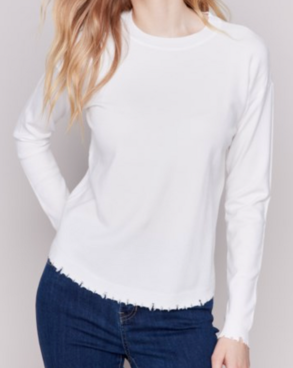 Crew Neck Sweater Fray Hem