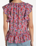 Flutter Sleeve Peplum Woven Top with Ties
