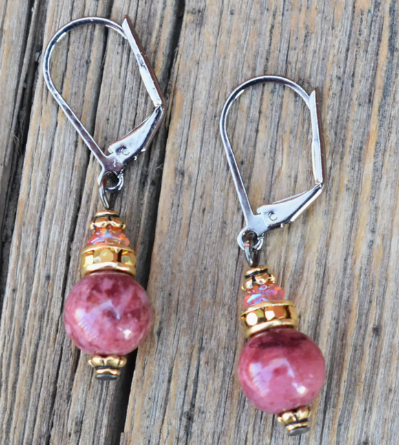 Carnelian Rose Leverback Earrings