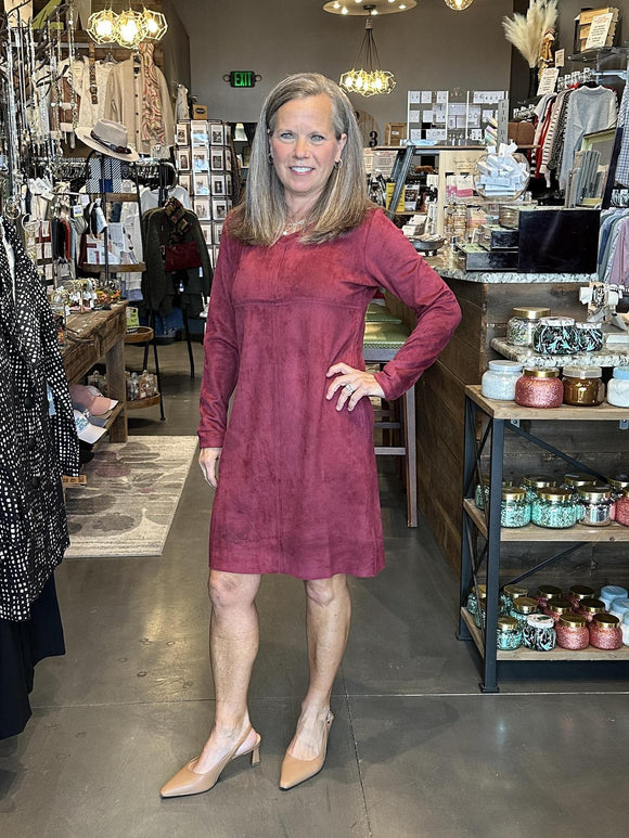 Aurora Round Neck Suede Dress