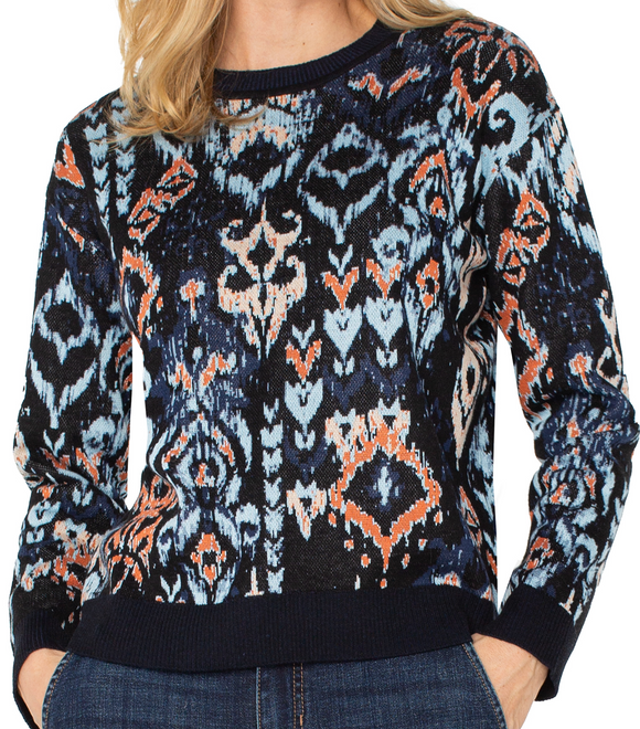 Crew Neck Dropped Shoulder Jacquard Sweater