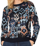 Crew Neck Dropped Shoulder Jacquard Sweater