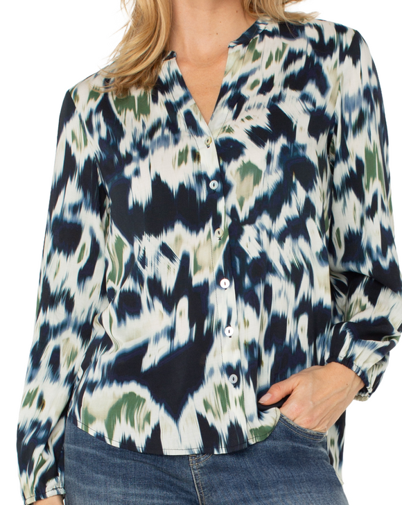 Long Sleeve Front Shirred Blouse