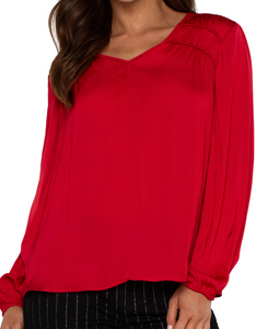 V-Neck Blouse with Shirring