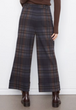 Plaid Cropped Wide Leg Ponte Pants with Cuffed Hem