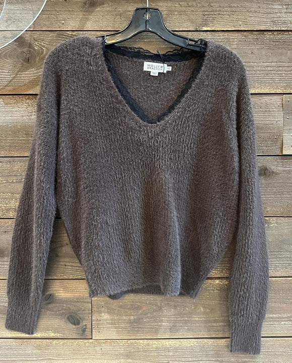 V-Neck Sweater With Lace Detail
