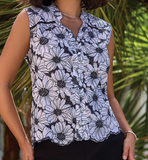 Sleeveless Button Front Floral Blouse