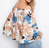 Printed 3/4 Sleeve Off Shoulder Blouse