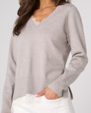 V-Neck Long Sleeve Sweater with Lace