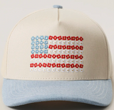 Floral American Flag Denim Trucker Hat