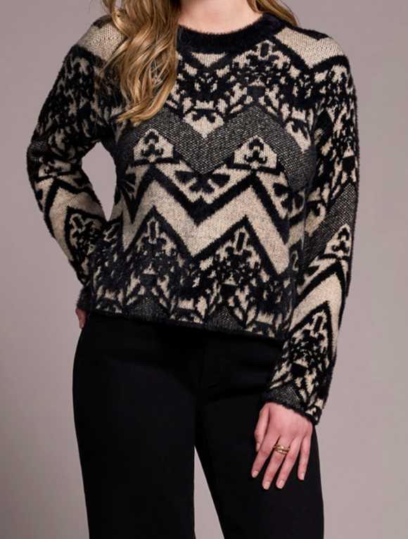 Crew Neck Black Print Sweater
