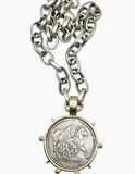 Industrial Equestrian Mixed Metal Coin Necklace
