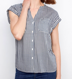 Printed Gingham Button-Up Blouse