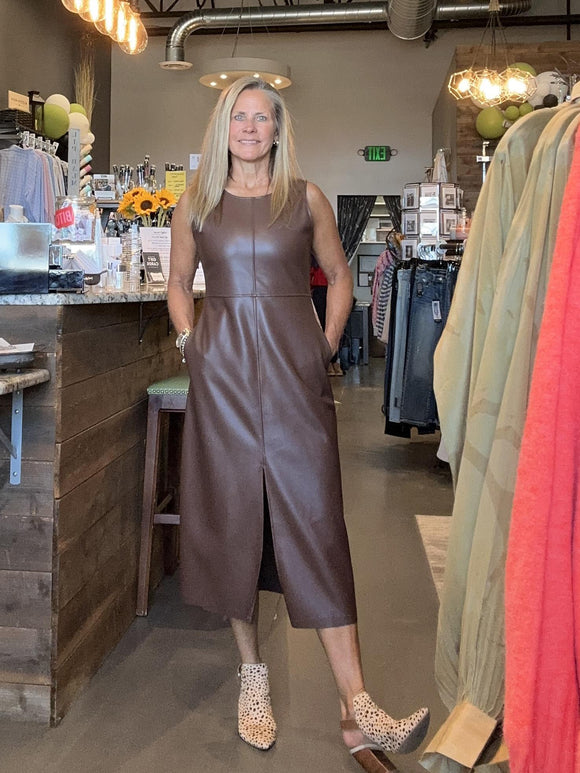 Faux Leather Long Dress