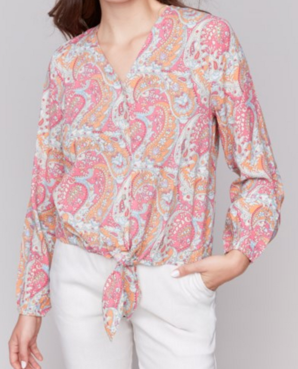 Paisley Tie Front Blouse