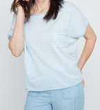 Capped Sleeve Striped Knit Sweater