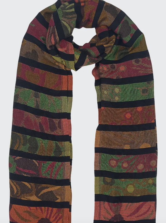 Black Stripe/Print Scarf