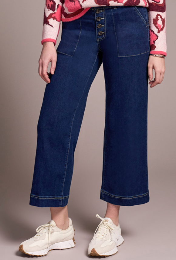 Sophia Curvy Button Fly Wide Crop Jean