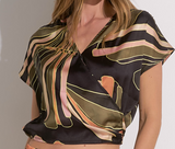 Short Sleeve Silk V-Neck Print Top