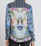 Button Front Mixed Print Blouse