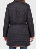 Zip Front Quilted Coat with Cinched Waist