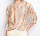 Printed Long Roll Up Sleeve Blouse