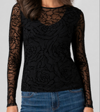 Long Sleeve Layered Knit Top with Lace Detail