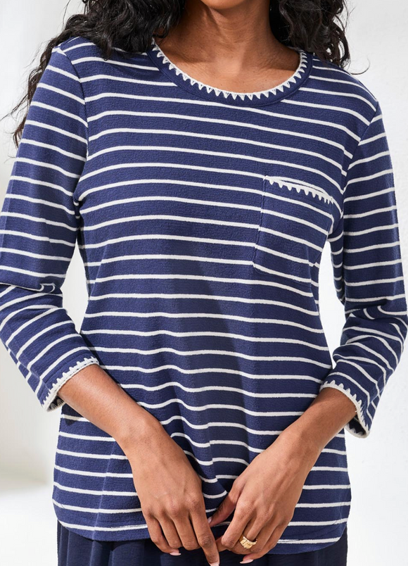 3/4 Sleeve Crew Neck Top with Contrast