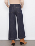 Cropped Insert Pocket With Horsebit Wide Leg Stretch Denim Pants