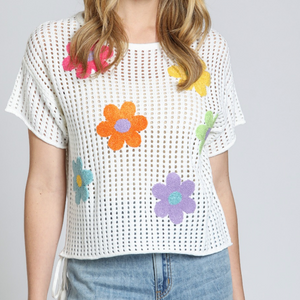 Flower crochet crop sweater