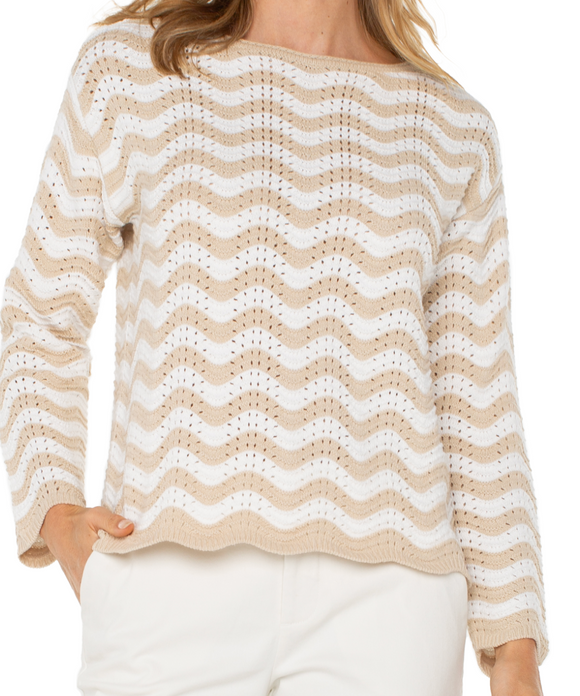 Boat Neck Sweater with Scallop Hem