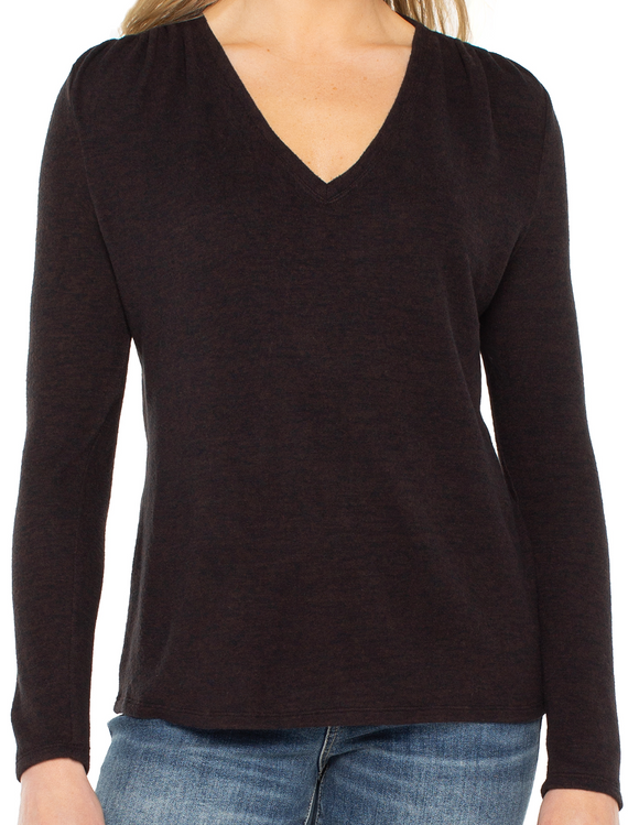 Long Sleeve V-Neck Top with Shirring
