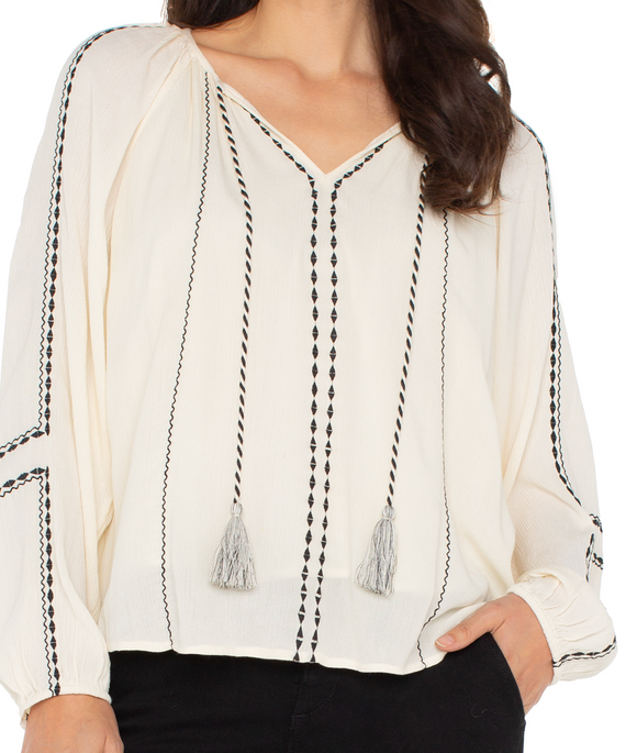 Raglan Sleeve Blouse with Embroidery