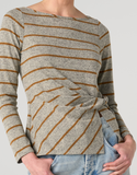 Long Sleeve Boat Neck Knit Top with Twist Detail