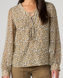 Long Sleeve Lace Up Front Woven Blouse